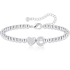 APSVO S925 Sterling Silver Plated Love Heart Initial Bracelet for Women Girls CZ Letter A Beaded Bracelet Birthday Graduation Jewelry Gifts Teen Mom Her Adults Wife Kids Age Ideas