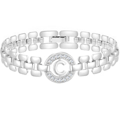APSVO 18K White Gold Plated Initial Charm Bracelets for Women Cubic Zirconia Watch Bangle Wrist Silver Letter A Chain Bracelet Birthday Jewelry Gifts Mom Teen Tween Girlfriend Wife Daughter Ideas