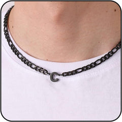 APSVO Initial A-Z Black Figaro Link Chain Necklaces for Men boys Stainless Steel Letter Pendant Chain Birthday Jewelry Gifts Ideas Dad Husband Tween Son Boyfriend Preteen Brother Teen Kids Age