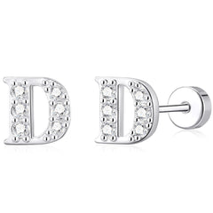 LUNVKY 18K White Gold Plated Initial Stud Earrings for Women Letter A Flat Back CZ Hypoallergenic S925 Sterling Silver Post Earrings Birthday Graduation Jewelry Gifts Teen Her Mom Wife Age