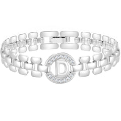 APSVO 18K White Gold Plated Initial Charm Bracelets for Women Cubic Zirconia Watch Bangle Wrist Silver Letter A Chain Bracelet Birthday Jewelry Gifts Mom Teen Tween Girlfriend Wife Daughter Ideas