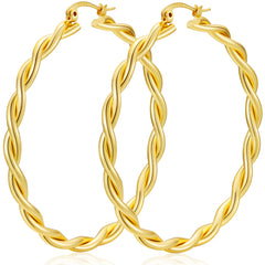 LUNVKY 18K Gold Plated Twist Hoop Earrings for Women Lightweight Hypoallergenic Large Chunky Post Earrings 30mm Earrings Birthday Valentines Day Jewelry Gifts Teen Girlfriend Wife Her Age Ideas