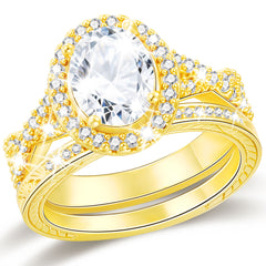 APSVO 18K White Gold Plated 1ct Oval Wedding Rings for Women Halo Stackable CZ S925 Sterling Silver Eternity Promise Band Engagement Rings Set Birthday Jewelry Gifts Wife Bride Girlfriend Mom Ideas
