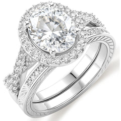 APSVO 18K White Gold Plated 1ct Oval Wedding Rings for Women Halo Stackable CZ S925 Sterling Silver Eternity Promise Band Engagement Rings Set Birthday Jewelry Gifts Wife Bride Girlfriend Mom Ideas