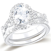 APSVO 18K White Gold Plated 1ct Oval Wedding Rings for Women Halo Stackable CZ S925 Sterling Silver Eternity Promise Band Engagement Rings Set Birthday Jewelry Gifts Wife Bride Girlfriend Mom Ideas