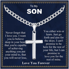 Silver Cross Necklaces for Men Boys to My Son Gifts from Dad Mom 316L Stainless Steel Cross Pendant Chain Catholic Religious Christian Birthday Jewelry Gifts Ideas Teen Tween Son Preteen Kids Age