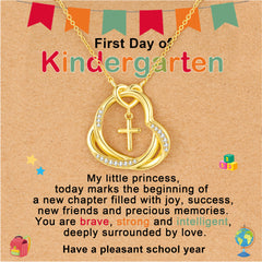 APSVO First Day of 1st Grade Back to School Jewelry Gifts for 18K Gold Plated Love Heart Cross Necklace CZ Pendant Supplies Stuff Accessory Ideas Daughter Granddaughter Age