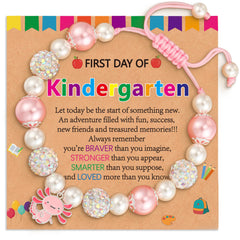APSVO First Day of Kindergarten Back to School Jewelry Gifts for Girls Kids Pink Pearl Bead Axolotl Charm Bracelet Supplies Stuff Accessory Ideas 4-6 Year Old Mother Mom Daughter Granddaughter Age