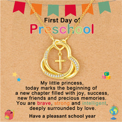 APSVO First Day of 1st Grade Back to School Jewelry Gifts for 18K Gold Plated Love Heart Cross Necklace CZ Pendant Supplies Stuff Accessory Ideas Daughter Granddaughter Age