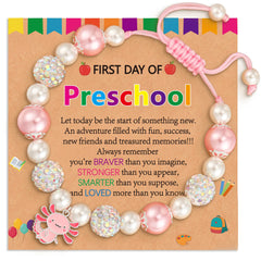 APSVO First Day of Kindergarten Back to School Jewelry Gifts for Girls Kids Pink Pearl Bead Axolotl Charm Bracelet Supplies Stuff Accessory Ideas 4-6 Year Old Mother Mom Daughter Granddaughter Age