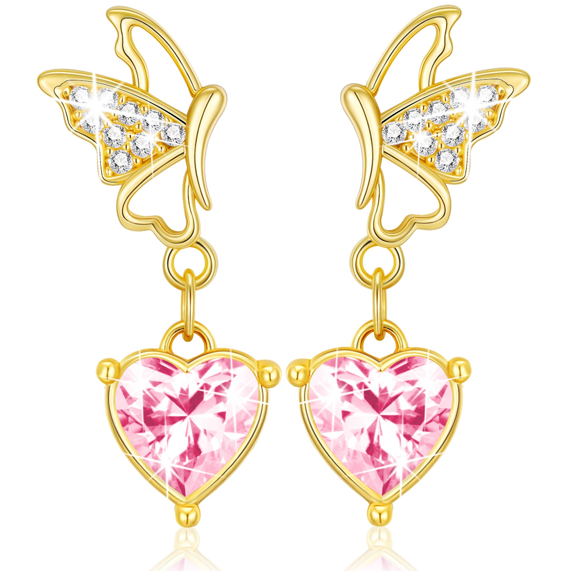October Butterfly Heart Earrings-G