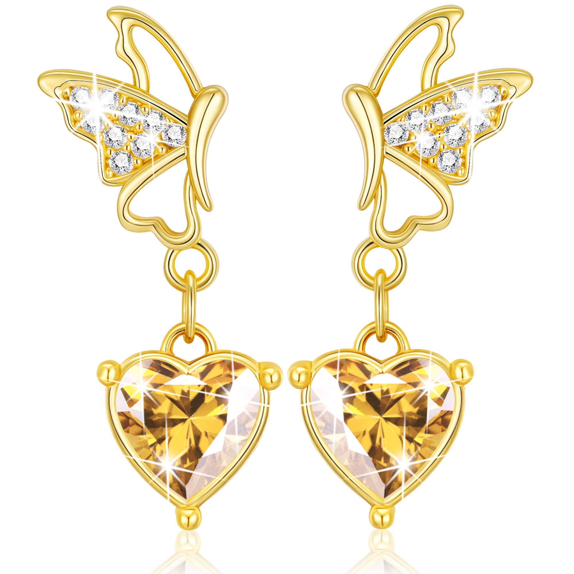 November Butterfly Heart Earrings-G