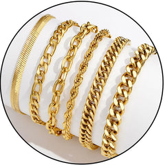 APSVO 6 Pcs Black Bracelets for Men Boys Women Stainless Steel Cuban Link Curb Rope Paperclip Figaro Herringbone Chain Bracelets Set Birthday Jewelry Gifts Ideas Teen Kids Age 6.5/7/7.5/8.3/9 Inches
