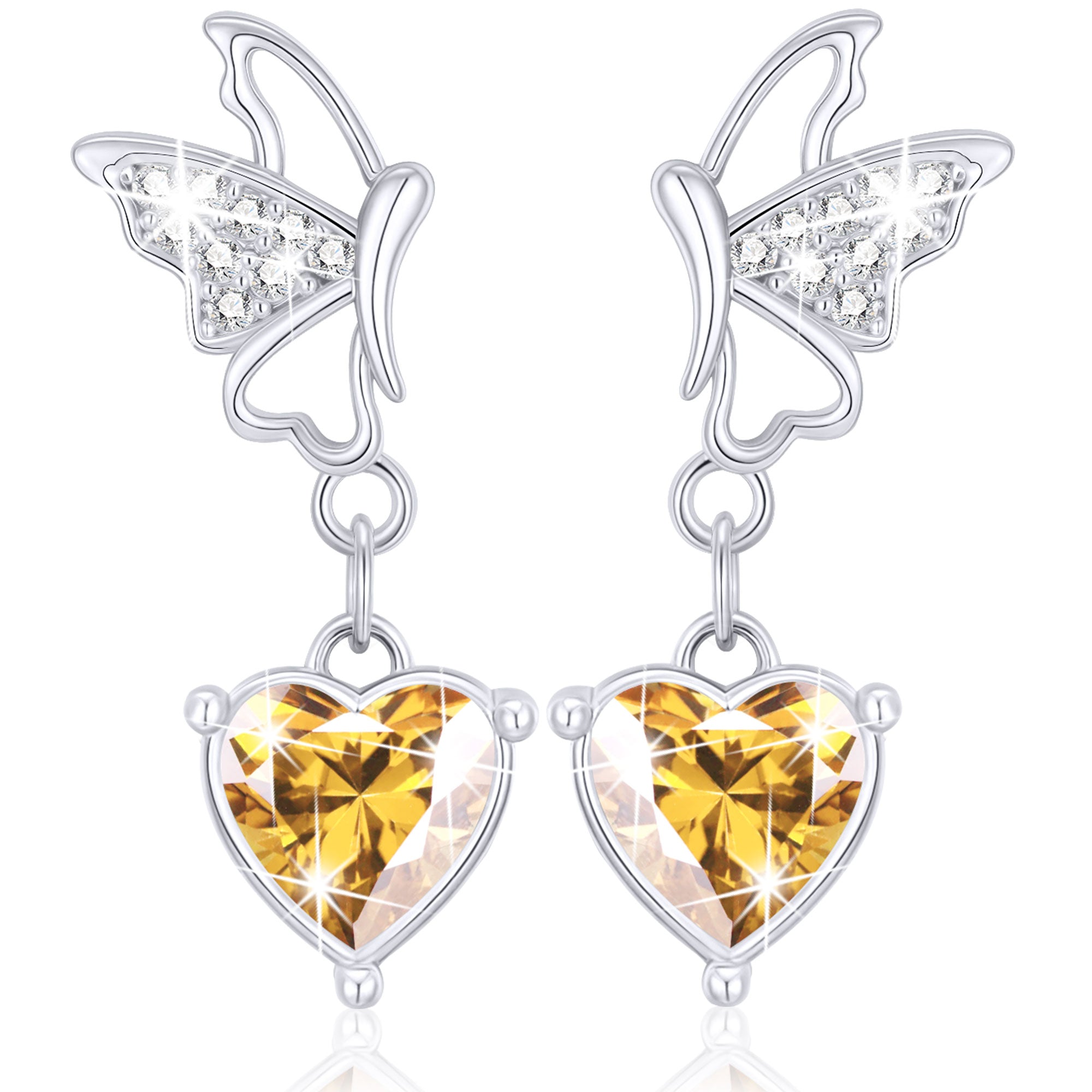 November Butterfly Heart Earrings-S