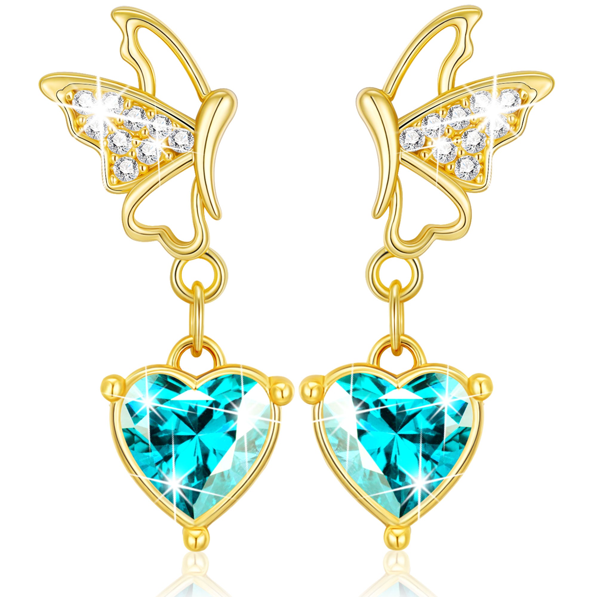 December Butterfly Heart Earrings-G