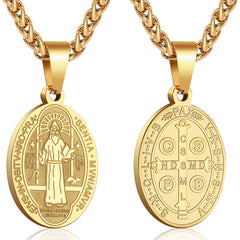 APSVO Black Saint St Benedict Necklace for Men Boys Stainless Steel Medal Pendant Chain Amulet Christian Religious Catholic Exorcism Protection Birthday Jewelry Gifts Ideas Dad Son Teen Kids Age