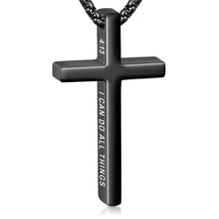 APSVO Black Cross Necklaces for Men Boys Stainless Steel Cross Pendant Chain Catholic Religious Christian Birthday Jewelry Gifts Ideas Dad Husband Son Tween Preteen Boyfriend Teen Teenage Kids Age
