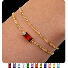 LUNVKY 2 Pcs 18K Gold Plated Bracelets for Women Girls Stackable Layered CZ January Birthstone Bracelets with Red Garnet Birthday Graduation Jewelry Gifts Teen Her Mom Wife Adults Kids Ideas