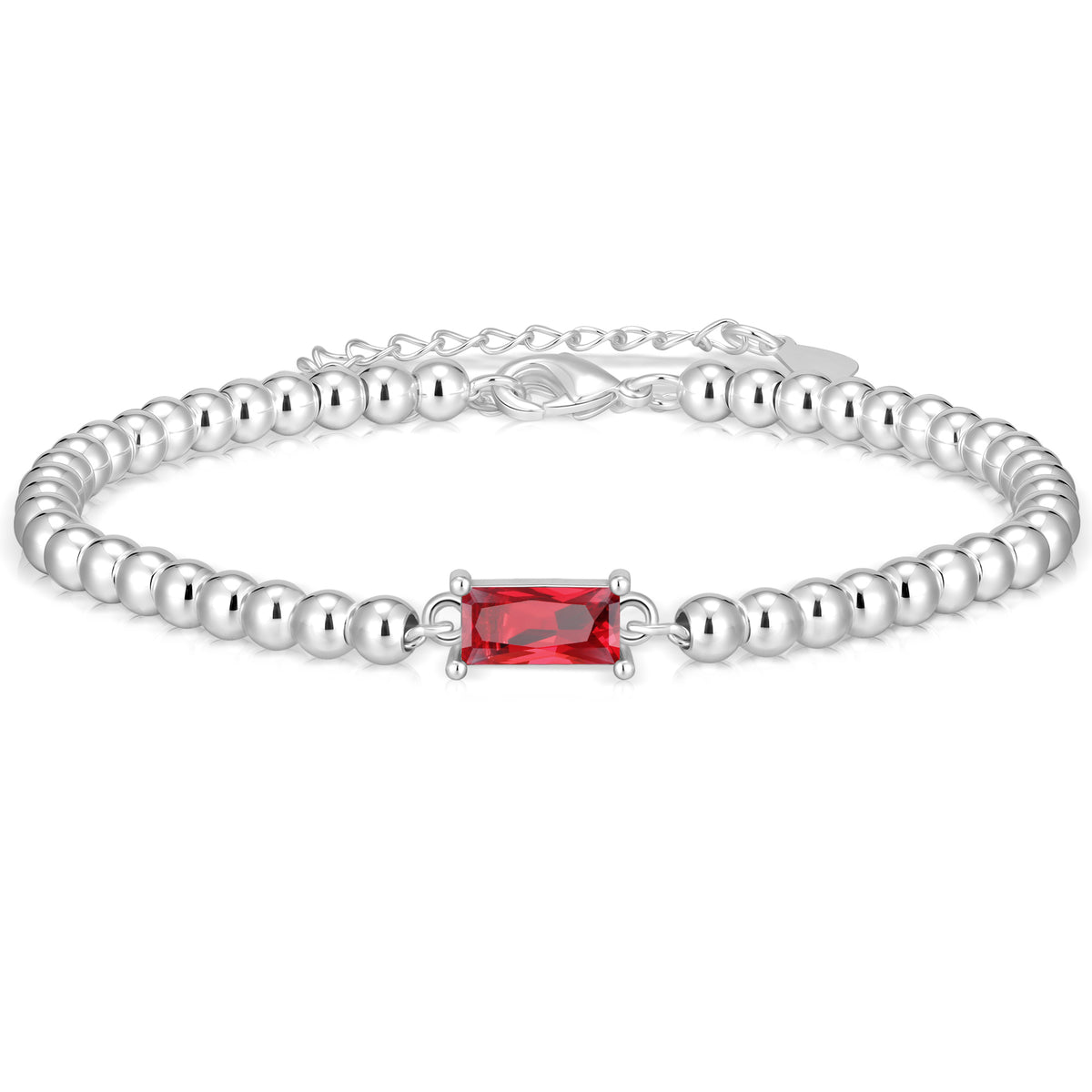 LUNVKY S925 Stering Sliver Plated Beaded Bracelets for Women Girls CZ January Birthstone Bracelets with Red Garnet Birthday Graduation Jewelry Gifts Teen Mom Her Adult Wife Kids Age Ideas
