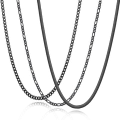 APSVO 3 Pcs Necklaces for Men Stainless Steel Silver Cuban Curb Link Figaro Herringbone Chains Set Paired with Pendants Birthday Jewelry Gifts Ideas Dad Boys Teen Kids Age 16/18/20/22/24 Inch