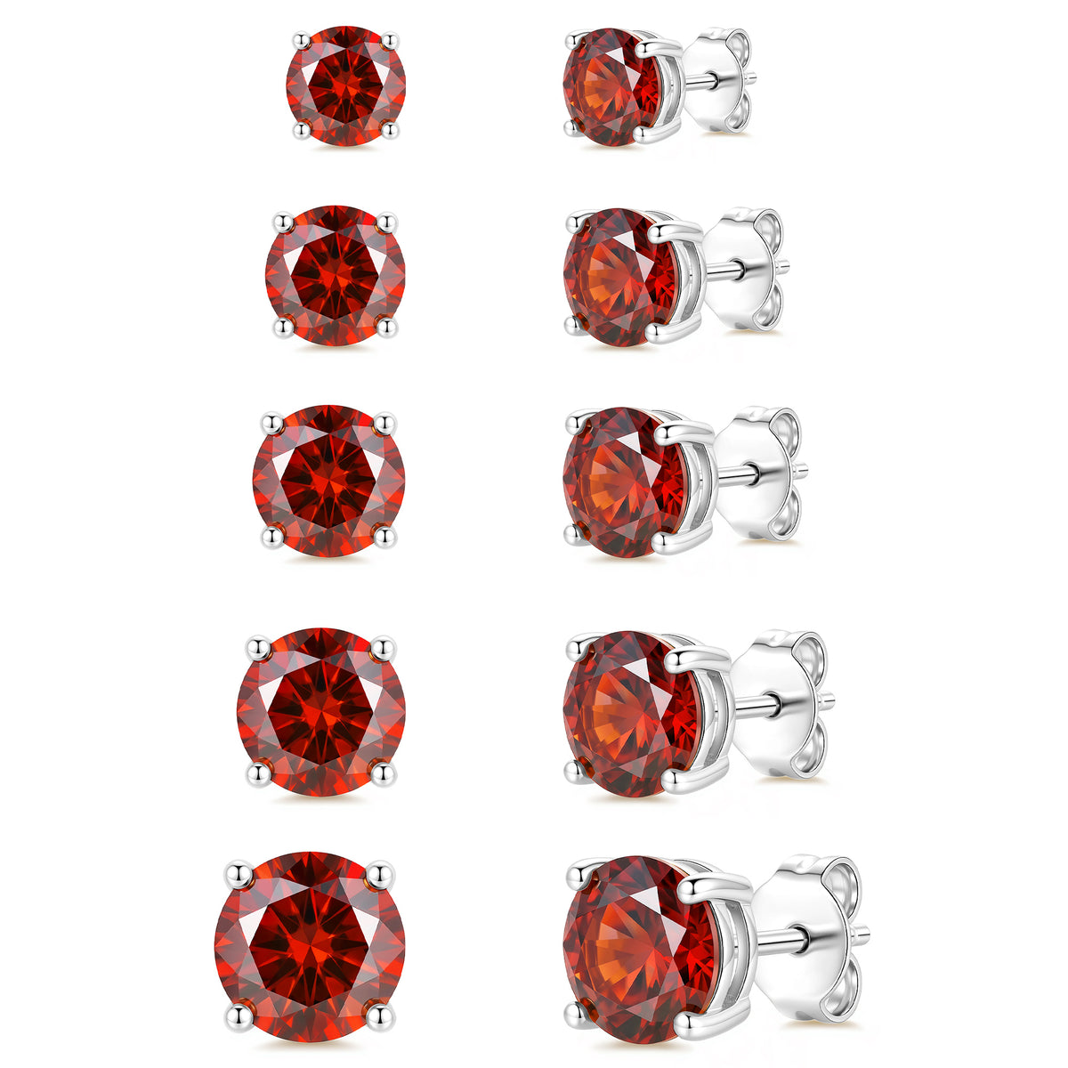 APSVO 5 Pairs 18K White Gold Plated Stud Earrings for Women S925 Sterling Silver Post January Birthstone Earrings Set with Red Garnet Birthday Mother's Day Jewelry Gifts Mom Wife Age Ideas
