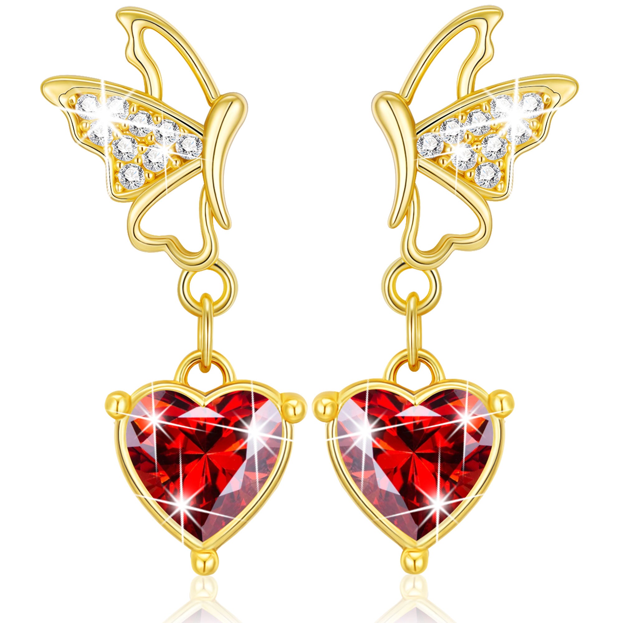 January Butterfly Heart Earrings-G