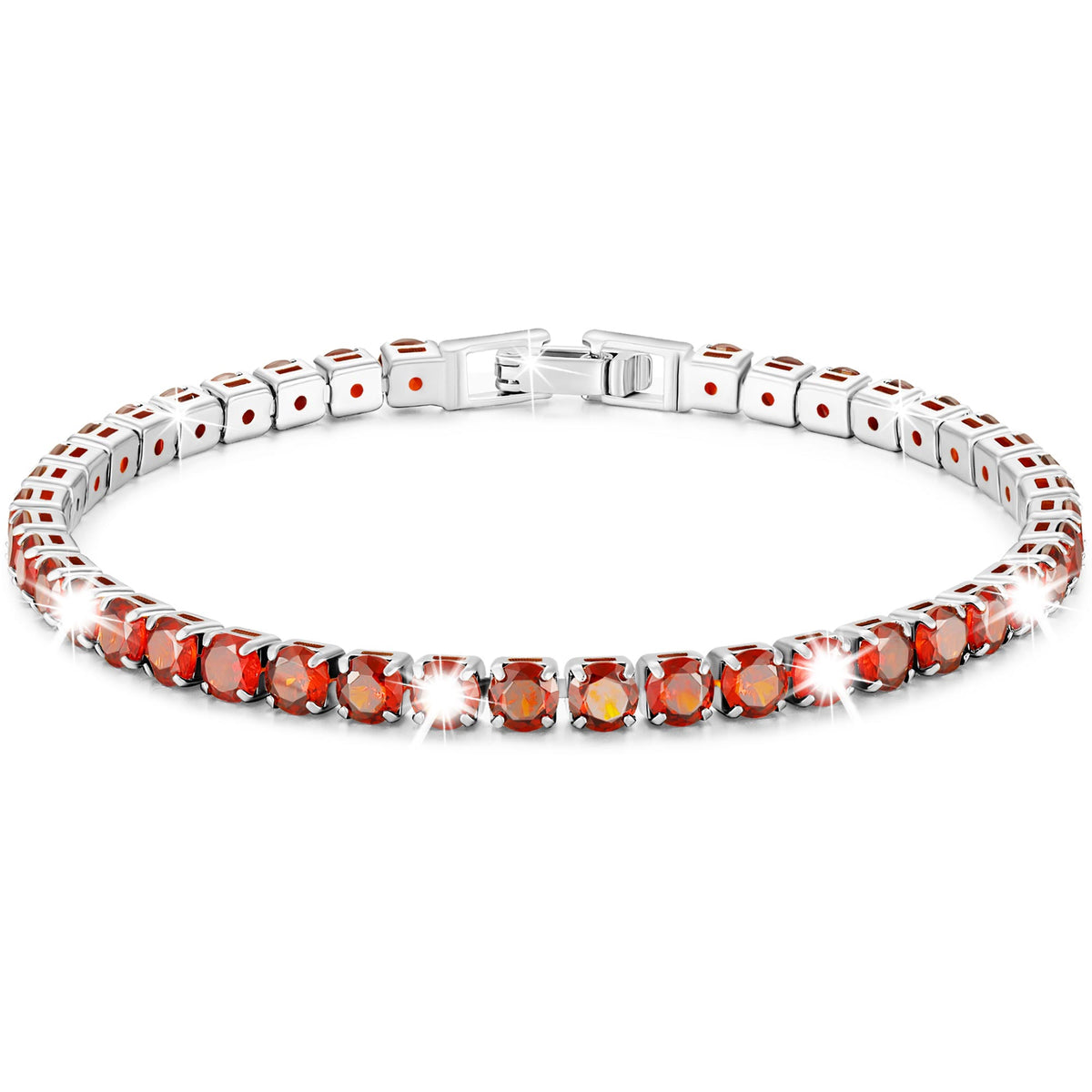 APSVO 18K White Gold Plated Tennis Bracelets for Women Girls CZ S925 Sterling Silver January Birthstone Bracelet with Red Garnet Graduation Wedding Birthday Jewelry Gifts Teen Kids Mom Ideas Age