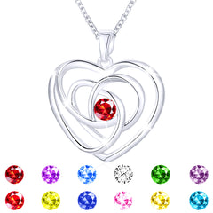 APSVO 18K White Gold Plated Love Heart Necklaces for Women CZ S925 Sterling Silver January Birthstone Necklace with Red Garnet Pendant Chain Birthday Jewelry Gifts Ideas Mom Wife Tween Teen Age