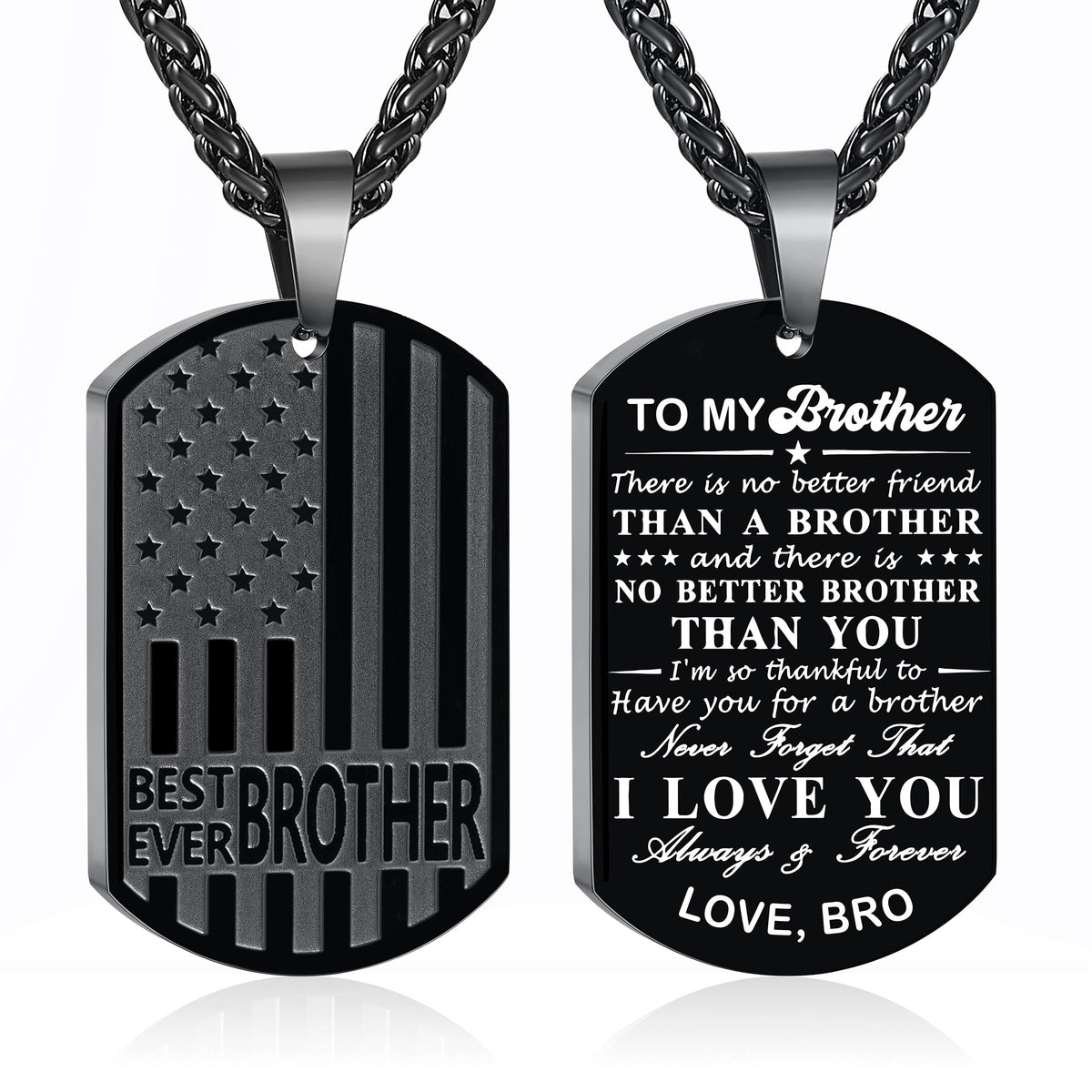 APSVO Black Dog Tag Necklaces for Men Boys to My Brother Gifts from Brother American Flag Pendant Chain Religious Birthday Christmas Jewelry Gifts Teen Tween Preteen Adults Stocking Stuffers for Kids