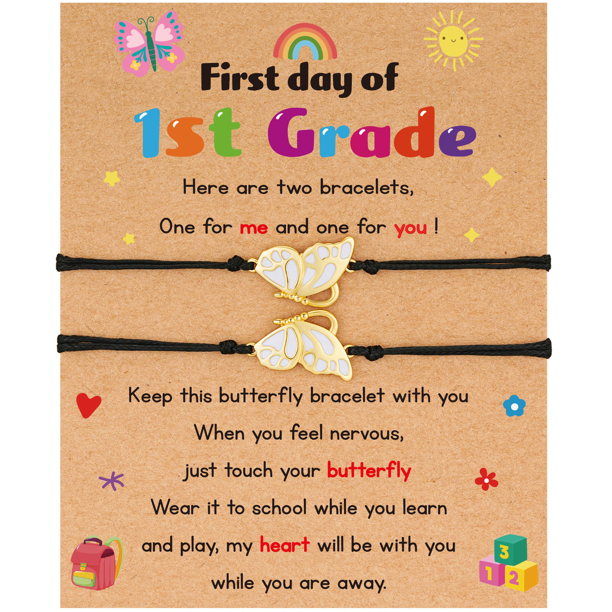 LUNVKY First Day of 1st Grade Back to School Jewelry Gifts for Matching Butterfly Mother Daughter Bracelet Set Supplies Stuff Accessory Ideas 6 Year Old Daughter Granddaughter Age