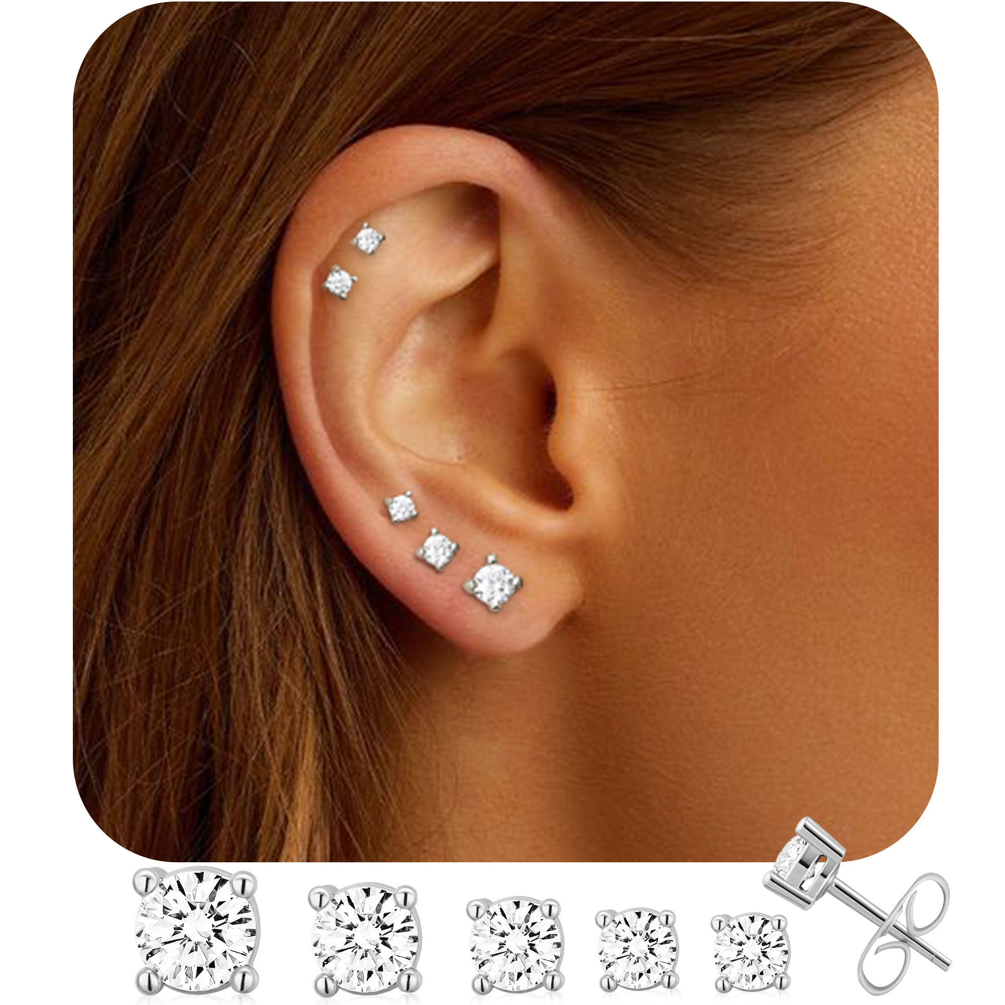 5Pairs-CZ Stud Earring-S