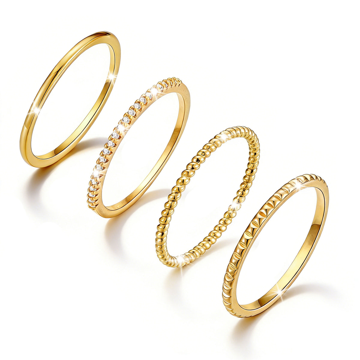 LUNVKY 4PCS 18K Gold Plated Rings for Women Non Tarnish Knuckle Dainty Fashion CZ Ring Pinky Thin Thumb Stackable Ring Set Birthday Valentines Day Jewelry Gifts Teen Girlfriend Wife Her Age Ideas
