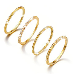 LUNVKY 4PCS 18K Gold Plated Rings for Women Non Tarnish Knuckle Dainty Fashion CZ Ring Pinky Thin Thumb Stackable Ring Set Birthday Valentines Day Jewelry Gifts Teen Girlfriend Wife Her Age Ideas