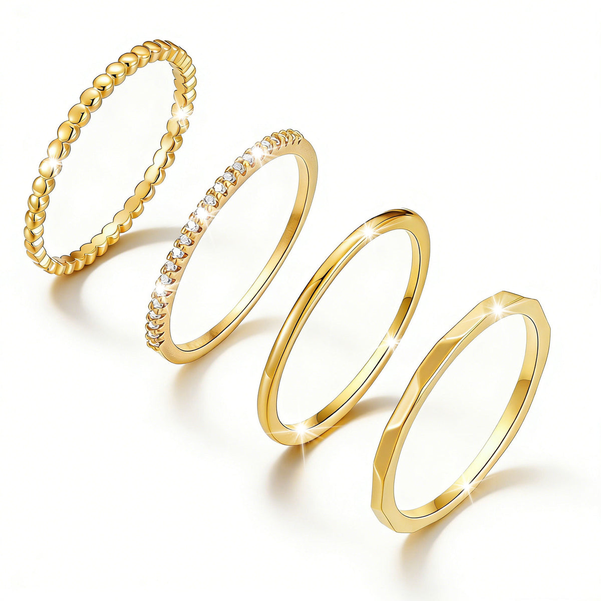 LUNVKY 4PCS 18K Gold Plated Rings for Women Non Tarnish Knuckle Dainty Fashion CZ Ring Pinky Thin Thumb Stackable Ring Set Birthday Valentines Day Jewelry Gifts Teen Girlfriend Wife Her Age Ideas