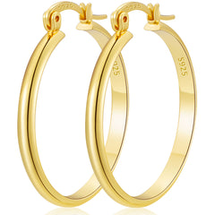 LUNVKY 18K Gold Plated Hoop Earrings for Women Lightweight Hypoallergenic Large Big Chunky Post Earrings 30mm Earrings Birthday Valentines Day Jewelry Gifts Teen Girlfriend Wife Her Female Age Ideas
