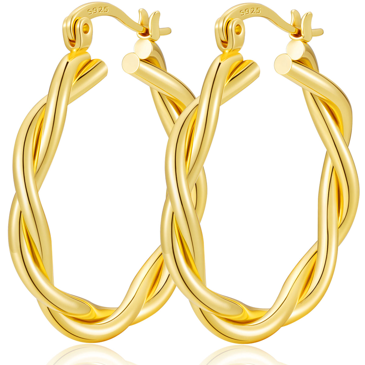 LUNVKY 18K Gold Plated Twist Hoop Earrings for Women Lightweight Hypoallergenic Large Chunky Post Earrings 30mm Earrings Birthday Valentines Day Jewelry Gifts Teen Girlfriend Wife Her Age Ideas