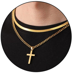 APSVO Layered Black Cross Necklaces for Men Boys Stainless Steel Cuban Herringbone Pendant Chain Set Religious Christian Birthday First Communion Graduation Fathers Day Jewelry Gifts Teen Him Dad Kid