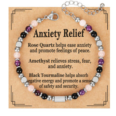 APSVO Natural Healing Crystal Bracelets for Women Stress Worry Anxiety Relief Rose Quartz Amethyst Black Tourmaline Bracelet Birthday Mothers Day Graduation Jewelry Gifts Teen Mom Her Wife Ideas