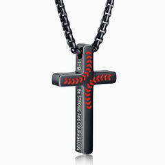 APSVO Black Cross Necklace for Men Boys Pendant Chain Baseball Stuff Accessory Christian Religious Birthday Valentines Day Jewelry Gifts Teen Him Dad Coach Player Team Game Day Sports Kids Age Ideas