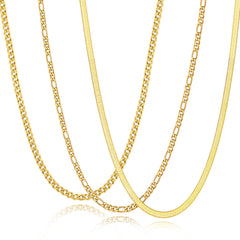 APSVO 3 Pcs Necklaces for Men Stainless Steel Silver Cuban Curb Link Figaro Herringbone Chains Set Paired with Pendants Birthday Jewelry Gifts Ideas Dad Boys Teen Kids Age 16/18/20/22/24 Inch