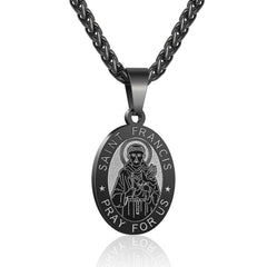 APSVO Black Saint St Benedict Necklace for Men Boys Stainless Steel Medal Pendant Chain Amulet Christian Religious Catholic Exorcism Protection Birthday Jewelry Gifts Ideas Dad Son Teen Kids Age