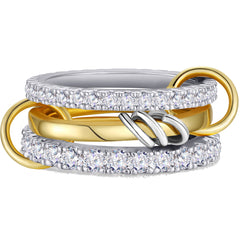 APSVO 18K Gold Plated Stackable Rings for Women Mom Non Tarnish Cubic Zirconia Interlocked Knuckle Multi Link Connected Rings Set Wedding Birthday Jewelry Gifts Ideas for Her Size 6-10
