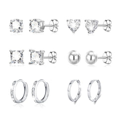 LUNVKY 6 Pairs Stud Earrings for Women Small Hoop S925 Sterling Silver Post Cartilage Hypoallergenic Earring Sets for Multiple Piercing Birthday Valentines Day Jewelry Gifts Teen Girlfriend Wife Her