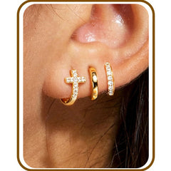 LUNVKY 3 Pairs 18K Gold Plated Hoop Earrings for Women CZ Small Huggie Cartilage Post Hypoallergenic Earrings Set for Multiple Piercing Birthday Graduation Jewelry Gifts Teen Her Mom Adults Ideas