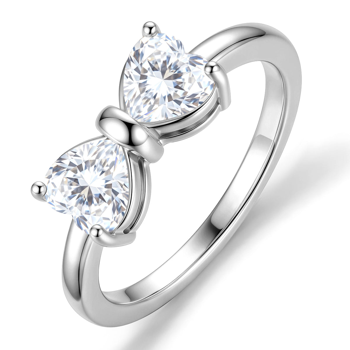 APSVO S925 Sterling Silver Plated Moissanite Bow Love Heart Rings for Women Eternity Promise Band Engagement Rings Wedding Birthday Mothers Day Jewelry Gifts Teen Her Mom Wife Ideas