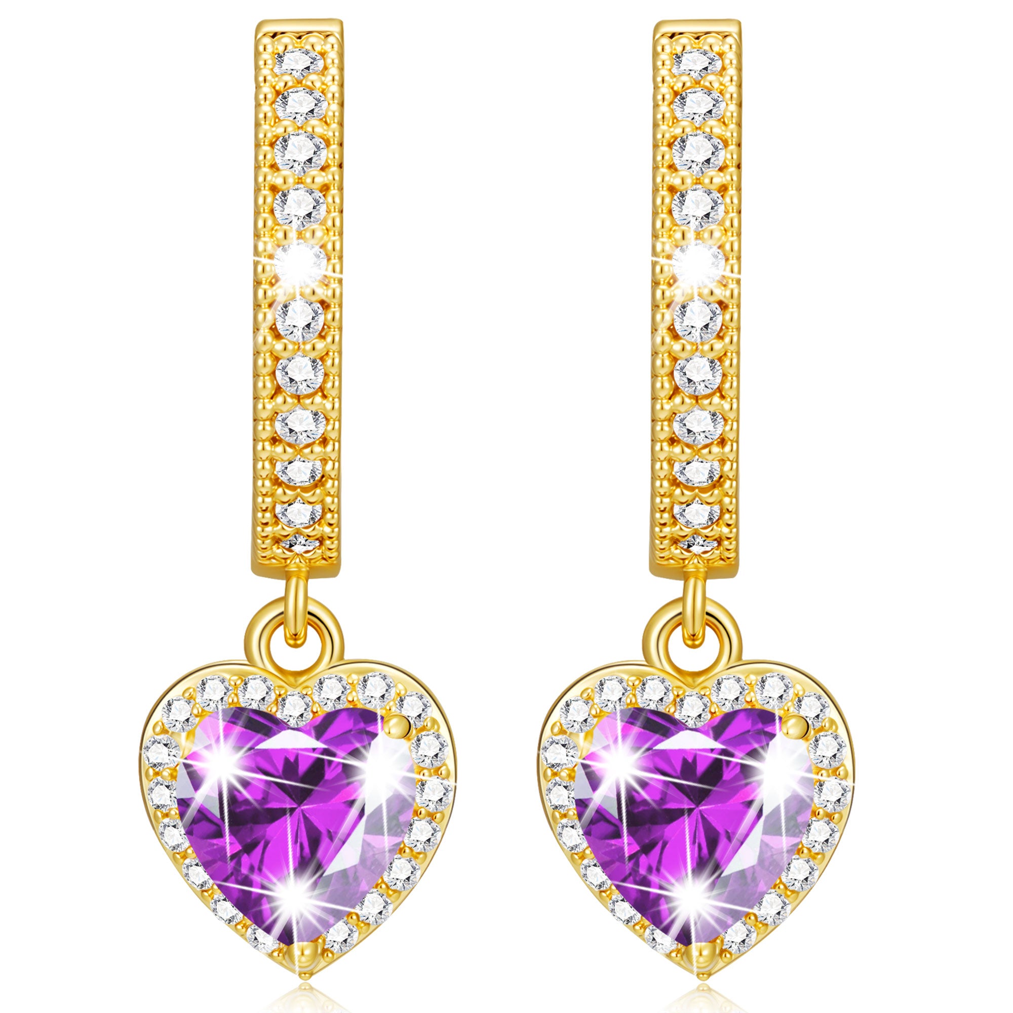February Love Heart Birthstone Earrings-G