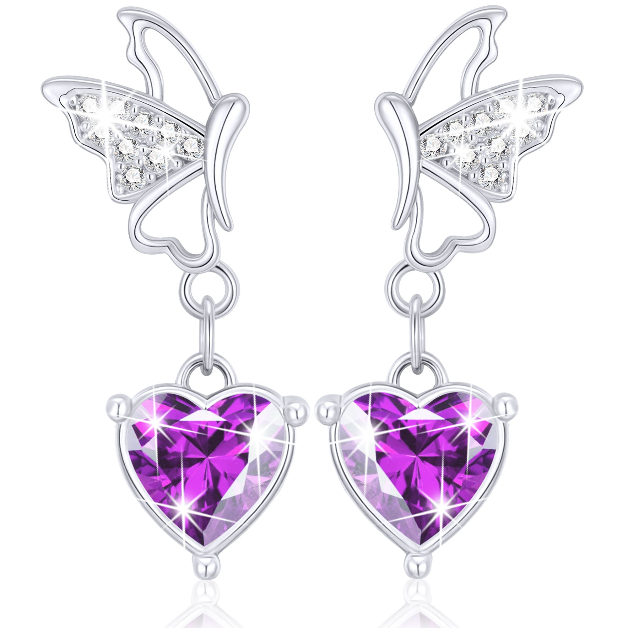 February Butterfly Heart Earrings-S