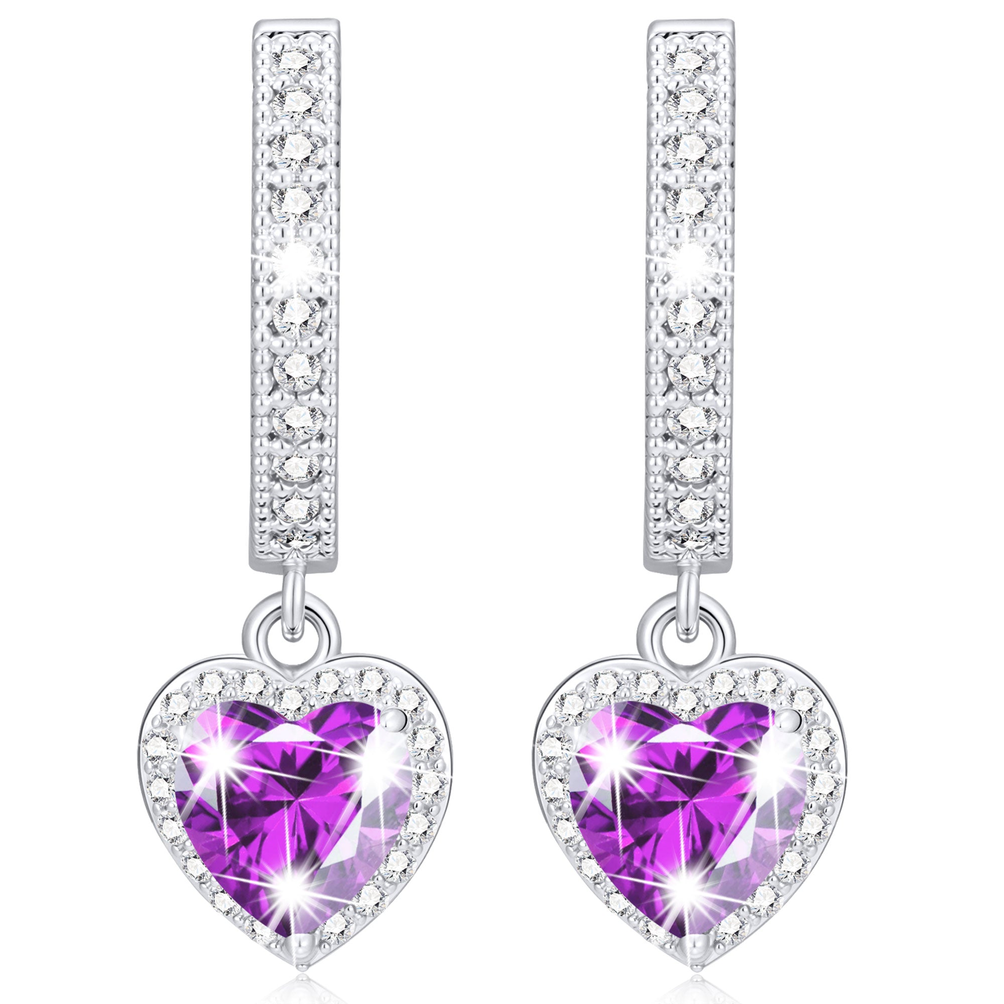 February Love Heart Birthstone Earrings-S