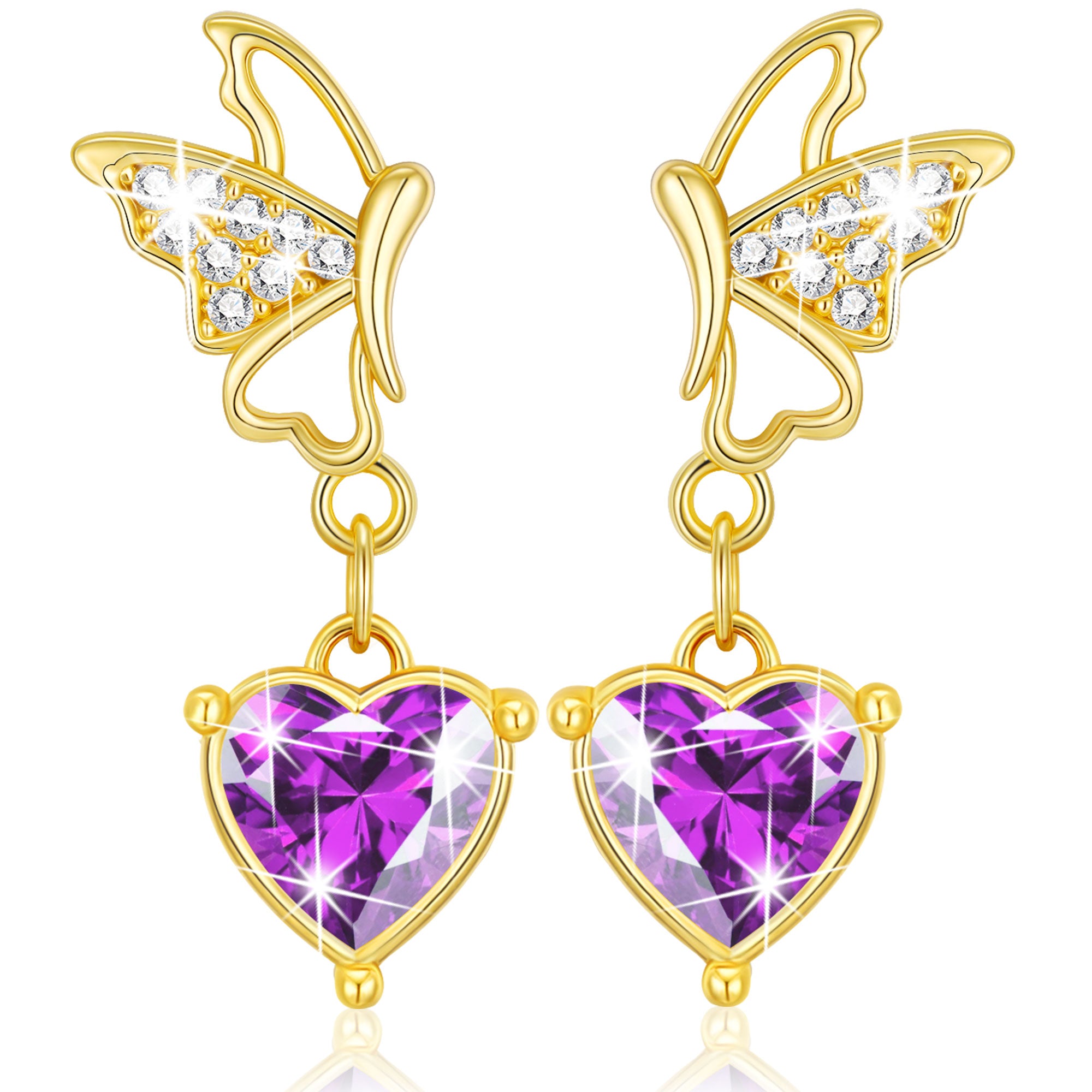 February Butterfly Heart Earrings-G