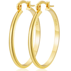 LUNVKY 18K Gold Plated Hoop Earrings for Women Lightweight Hypoallergenic Large Big Chunky Post Earrings 30mm Earrings Birthday Valentines Day Jewelry Gifts Teen Girlfriend Wife Her Female Age Ideas